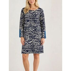 Hatley Navy Ivory Zebra Print Shift Dress Long Sleeve Blue Button Cuff Size M